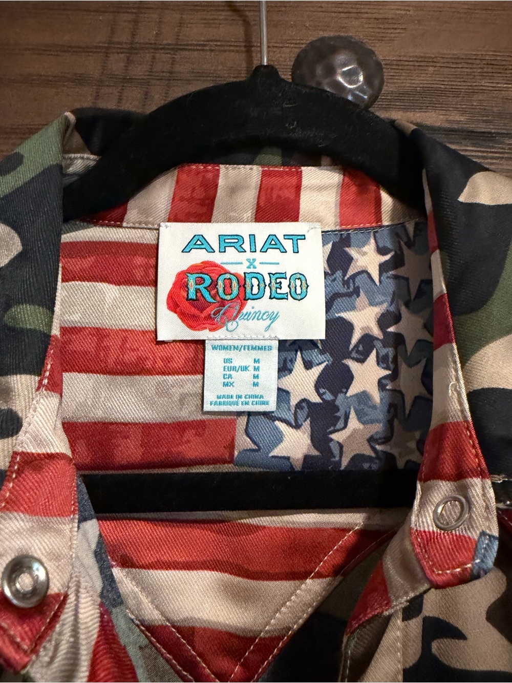 Ariat Rodeo Quincy Camo Button-Up Shirt with American Flag - Picture 2 of 3